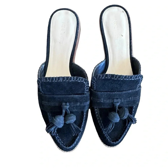 Nine West Black Suede Leather Tasseled Flat Mules Womens size 8.5 - Picture 3 of 13